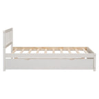 White Walnut Rubberwood Twin Platform Bed with Trundle, Sleek Design, No Box Spring Needed