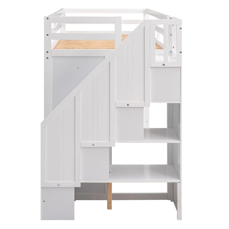 Full Pine Loft Bed with Shelves and Wardrobes