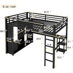 Black Queen Loft Bed with Built-in Wardrobe, Desk, and Storage Shelves, Space-Saving Design