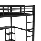 Black Queen Loft Bed with Built-in Wardrobe, Desk, and Storage Shelves, Space-Saving Design