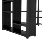 Black Queen Loft Bed with Built-in Wardrobe, Desk, and Storage Shelves, Space-Saving Design