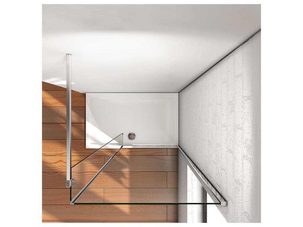 Walk-in shower screen with fixed pivoting return, 100 x 25 x 200 cm, with 90 cm square support bar, 8 mm anti-limescale glass, 46308XOCB