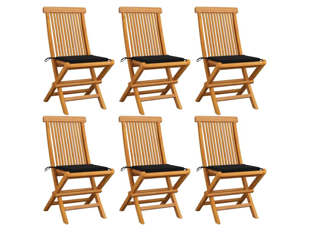 Garden chairs with black cushions, 6 pieces, solid teak wood, 3 08307EBJC