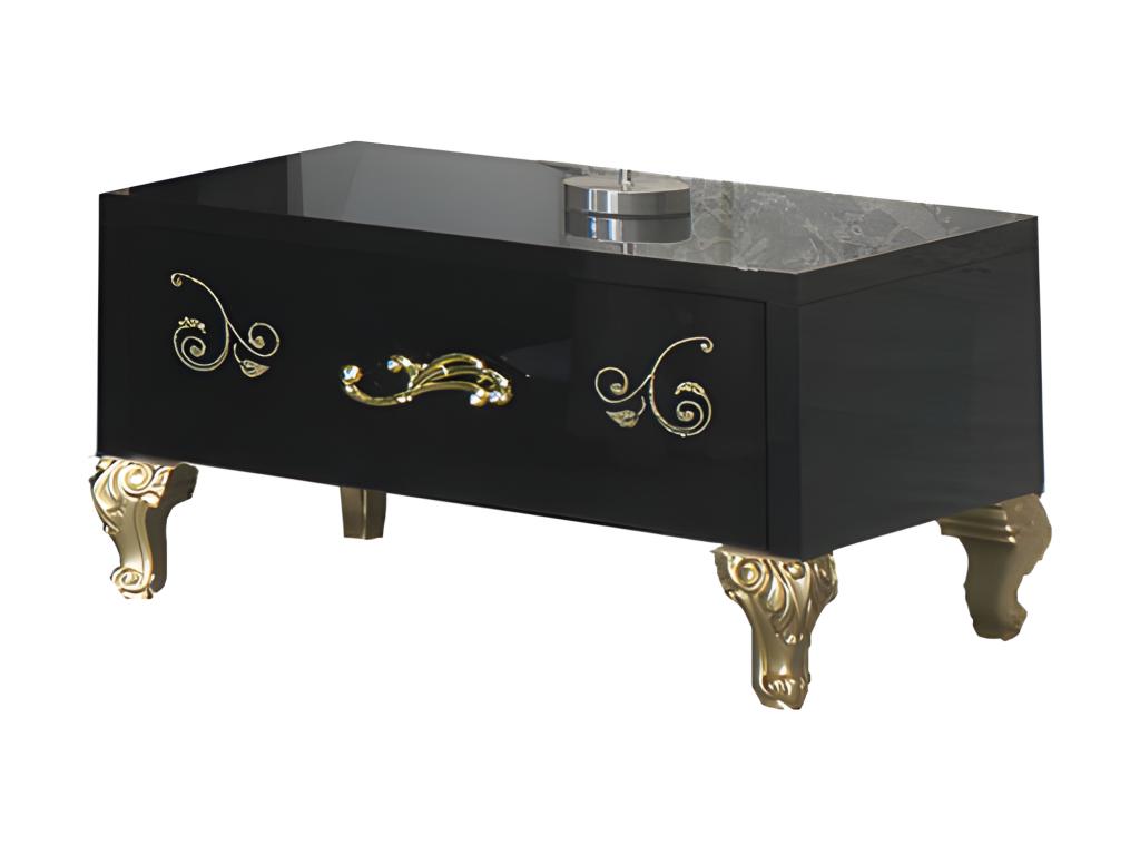 Bohometop Bedside Table with 1 Drawer, Glossy Black/Gold Lacquer - Bohometop - W 60 x D 43 x H 36 cm 52989FBYC