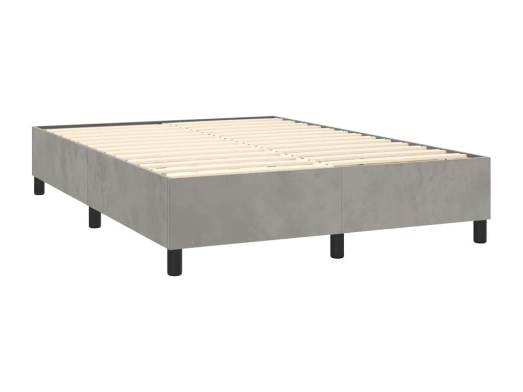 Upholstered bed base and mattress, light grey, 140x200cm, velvet, 22816TUDO