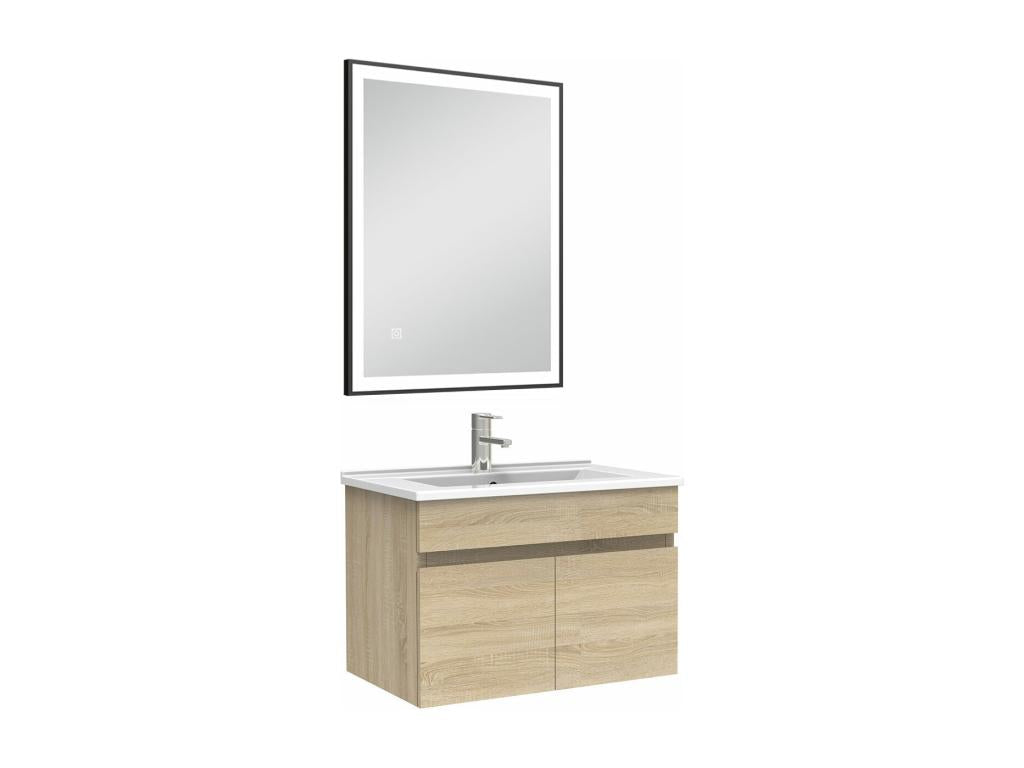 Homelumiere 60cm single vanity unit with 3-color, dimmable mirror, oak finish