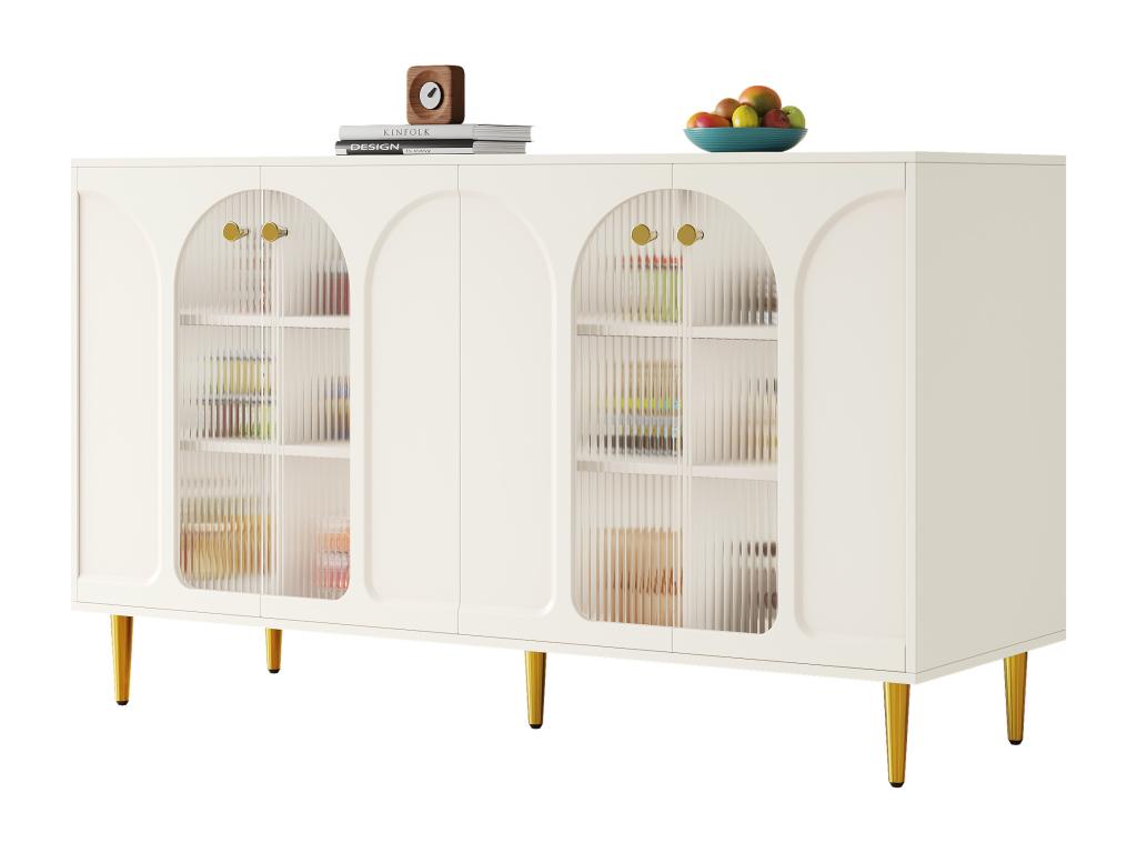 Sideboard with 4 doors - 140x40x85 cm - MDF and glass - for dining room or living room - White 36698EVDU