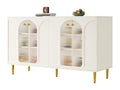 Sideboard with 4 doors - 140x40x85 cm - MDF and glass - for dining room or living room - White 36698EVDU
