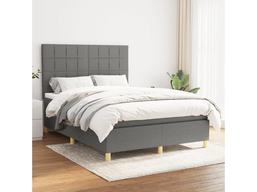Upholstered bed base with mattress, dark grey, 140x190cm, fabric, 30743SNZY