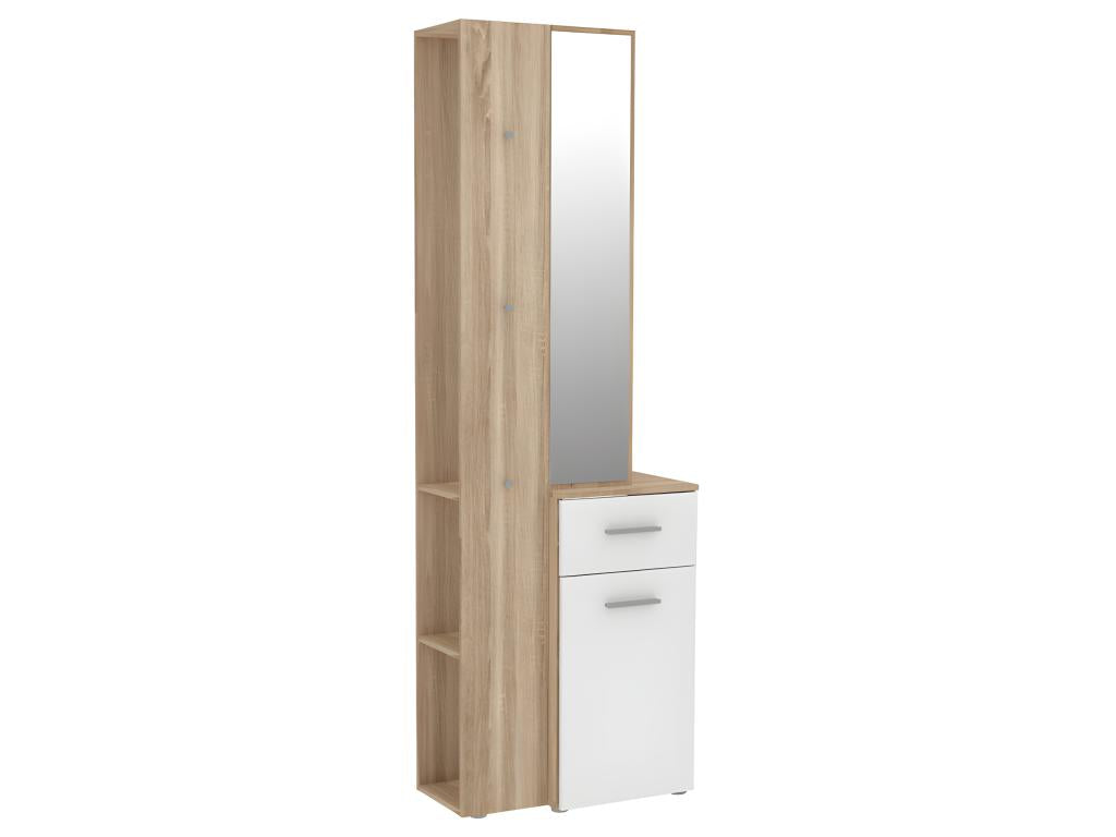 Entryway unit with mirror and storage in wood and white finish - Bohometop 62789HVUQ