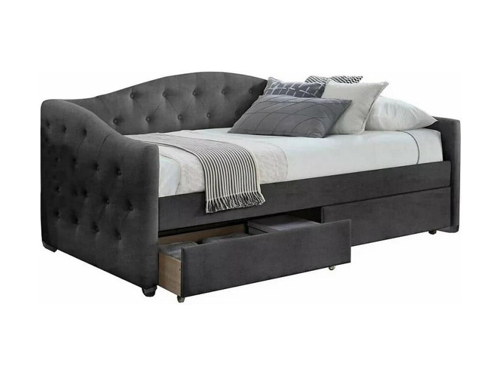 Bohometop 90x200 cm bed in grey tufted velvet with storage drawers - Mattress not included 09350RUKM