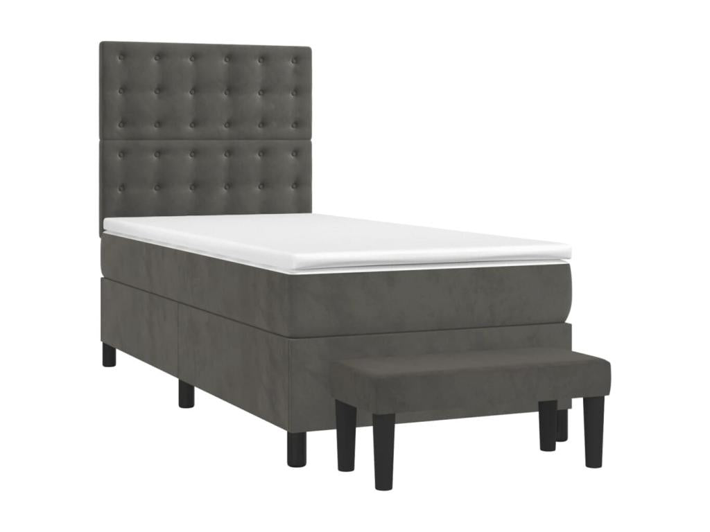 Upholstered bed base and mattress, Dark Grey, 90x200 cm, Velvet, 86800SKNW