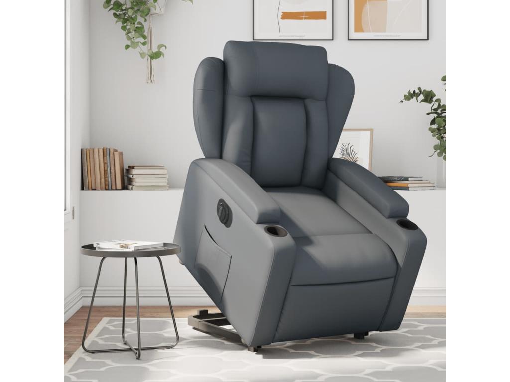 Grey faux leather electric recliner chair 48653LOUP