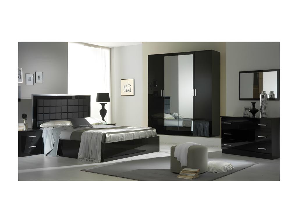 2-Drawer Bedside Table, Glossy Black Lacquer - Bohometop - W 50 x D 43 x H 50 cm 74242TBAG