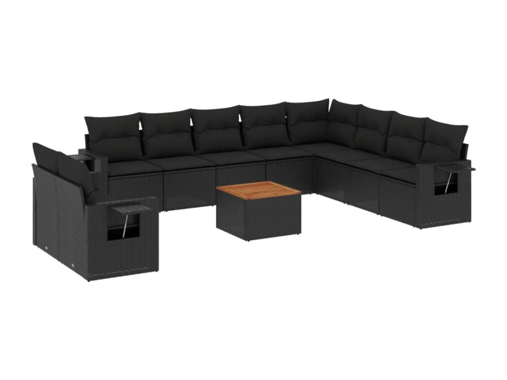 11-piece garden furniture set with cushions, black resin wicker, 54883YGCB