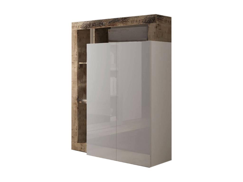 Bohometop 2-Door Multipurpose Wardrobe, Multifunctional Furniture, Shoe Rack, Made in Italy, 78x35x116 cm, Glossy White and Light Oak, 35498JTOV