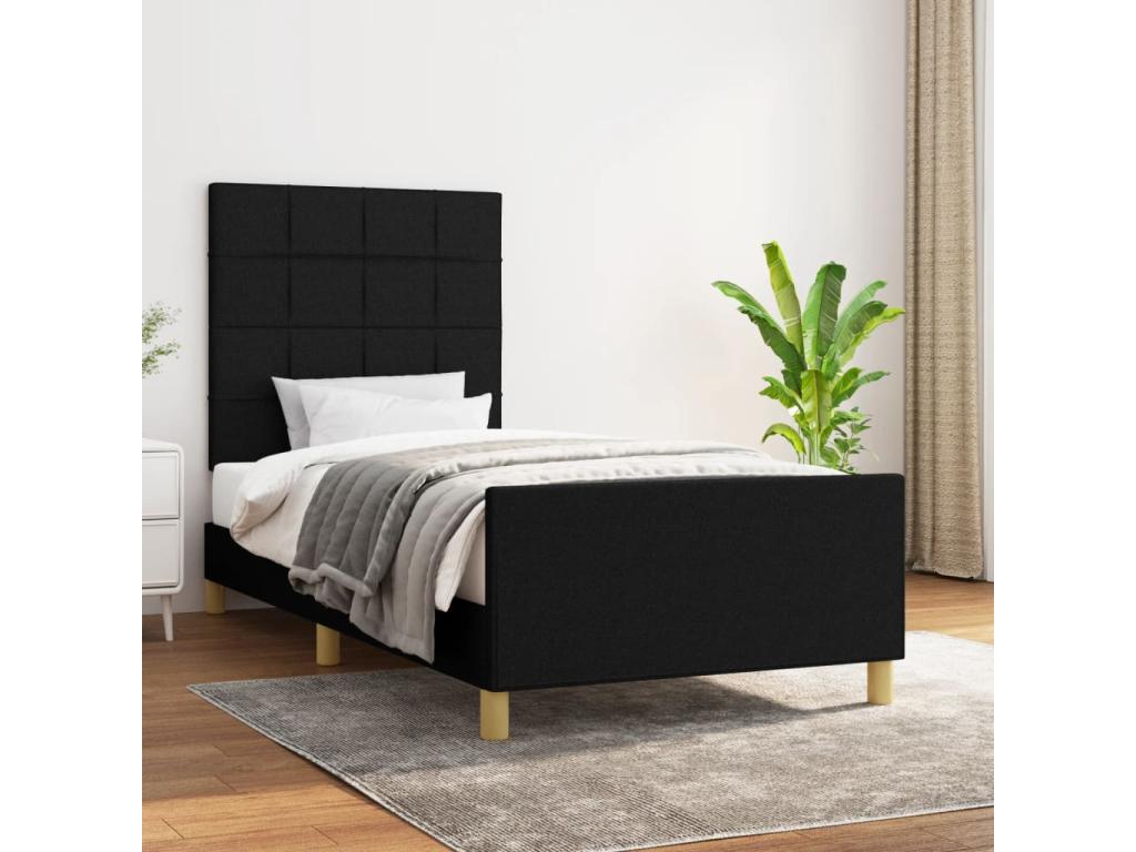 Bed frame with headboard, black, 100x200 cm, fabric, 09671SCQC