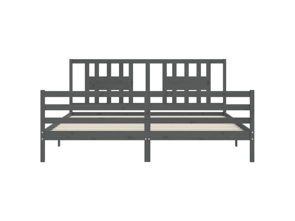 Grey bed frame without mattress, 200x200 cm, solid wood, 13026JQOA