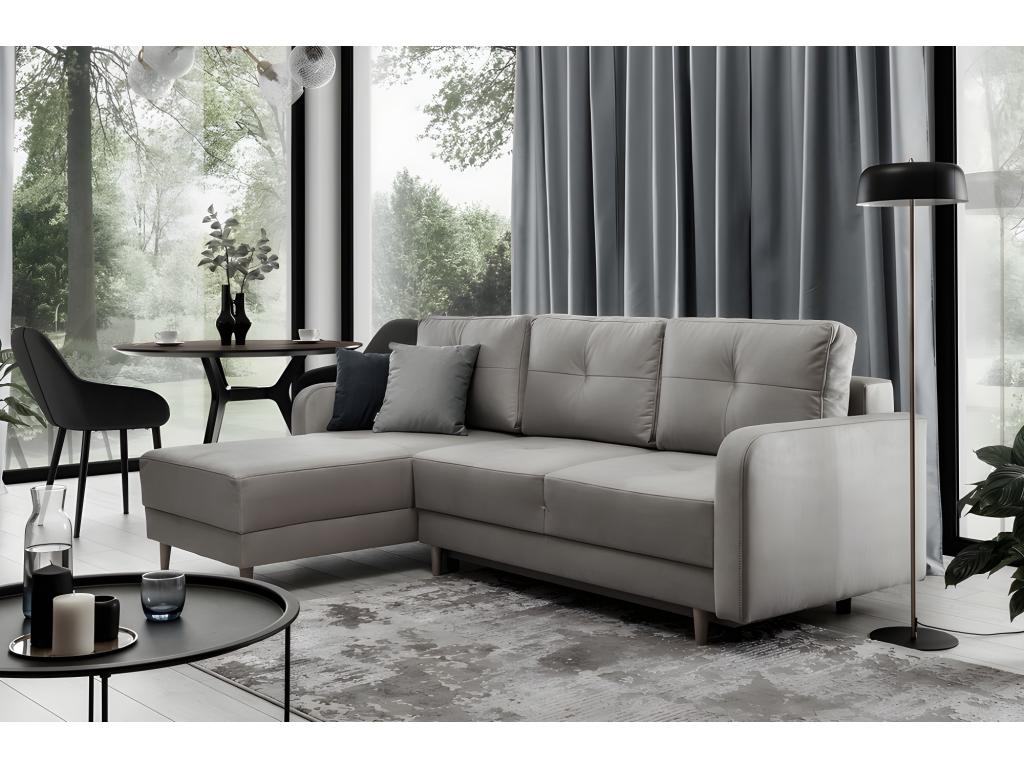 Luxury velvet convertible corner sofa with storage - pale pink, left-hand corner, front view Bohometop 63255JLAH