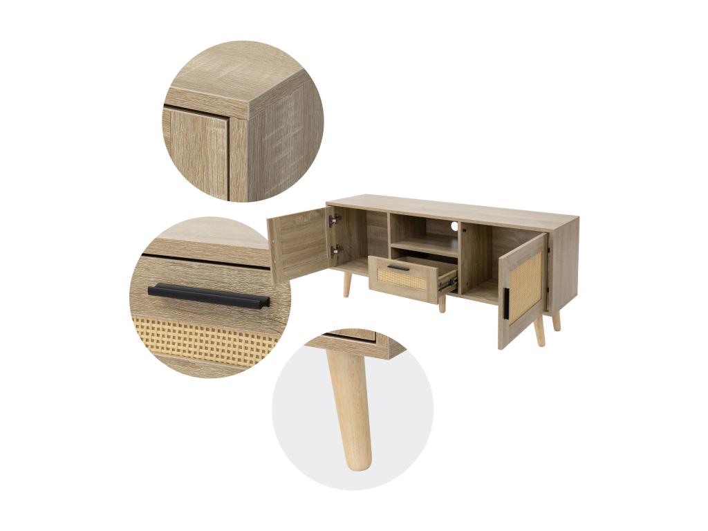 120cm TV cabinet, Bohometop rattan-effect TV unit with solid wood legs, 39525DGIU