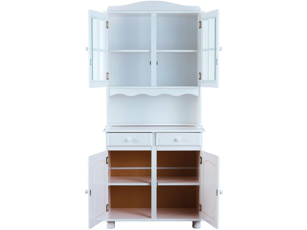 Bohometop 2-Door Wooden Display Cabinet with 2 Glass Doors and 2 Drawers, White. 07708NJTU