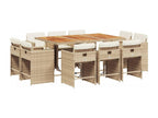11-piece beige poly rattan garden dining set and cushions 28650ALFN