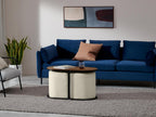 Coffee table with 2 looped fabric poufs - Natural and white - Bohometop 43057TJAO