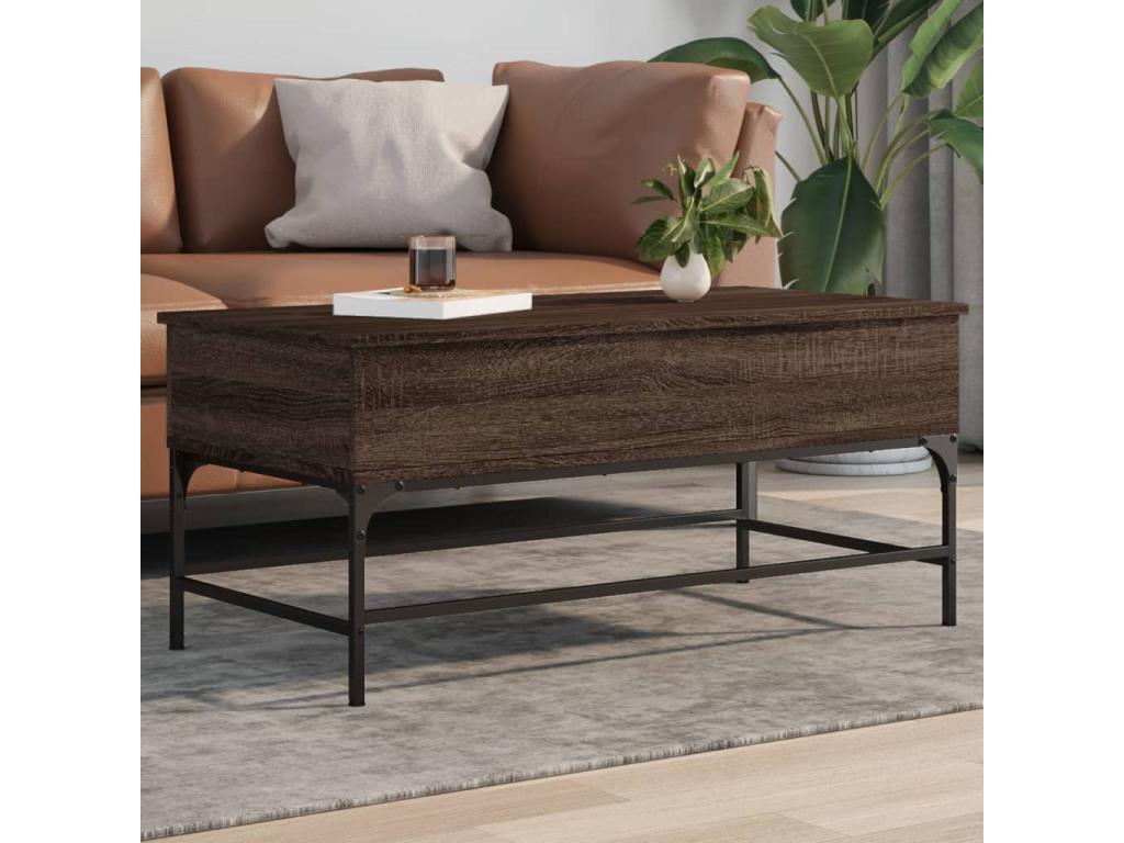 Brown oak coffee table 100x50x45cm engineered wood and metal 60441GXHC