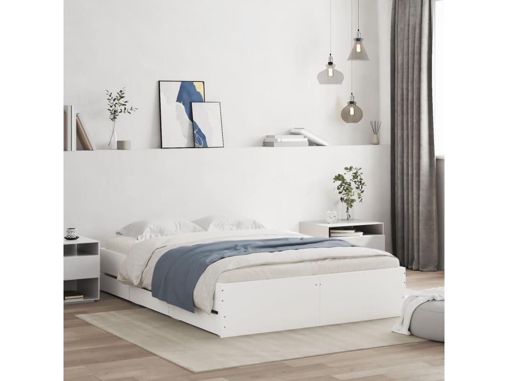 White engineered wood bed frame with drawers, 120x190 cm, 46114CORB