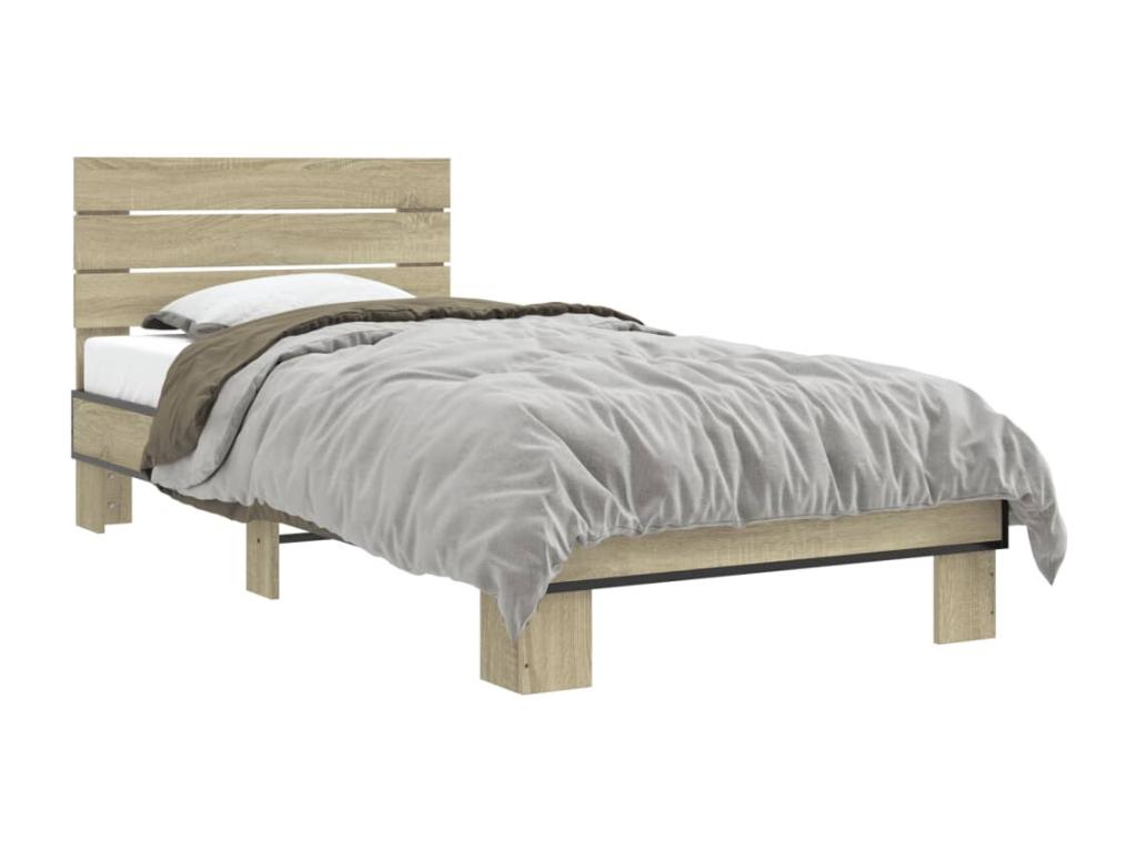 Bohometop oak bed frame 100x200 cm engineered wood and metal 69495TWAB