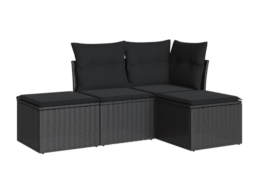 4-piece garden furniture set with cushions, black resin wicker 04915DPBH