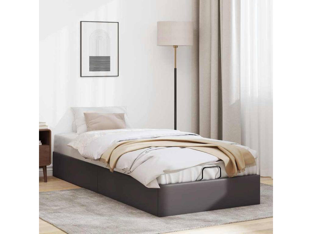 Ottoman bed frame without mattress, grey, 90x200 cm, faux leather, 24284XENV
