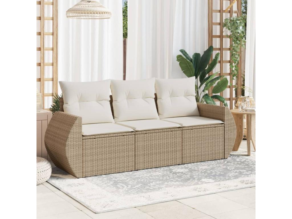3-piece garden furniture set with cushions, beige woven resin, 45466WSBA