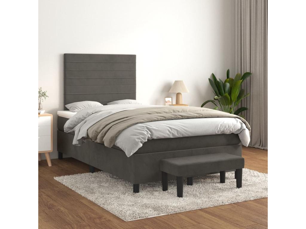 Upholstered bed base and mattress, Dark Grey, 120x200cm, Velvet, 71280GLNQ