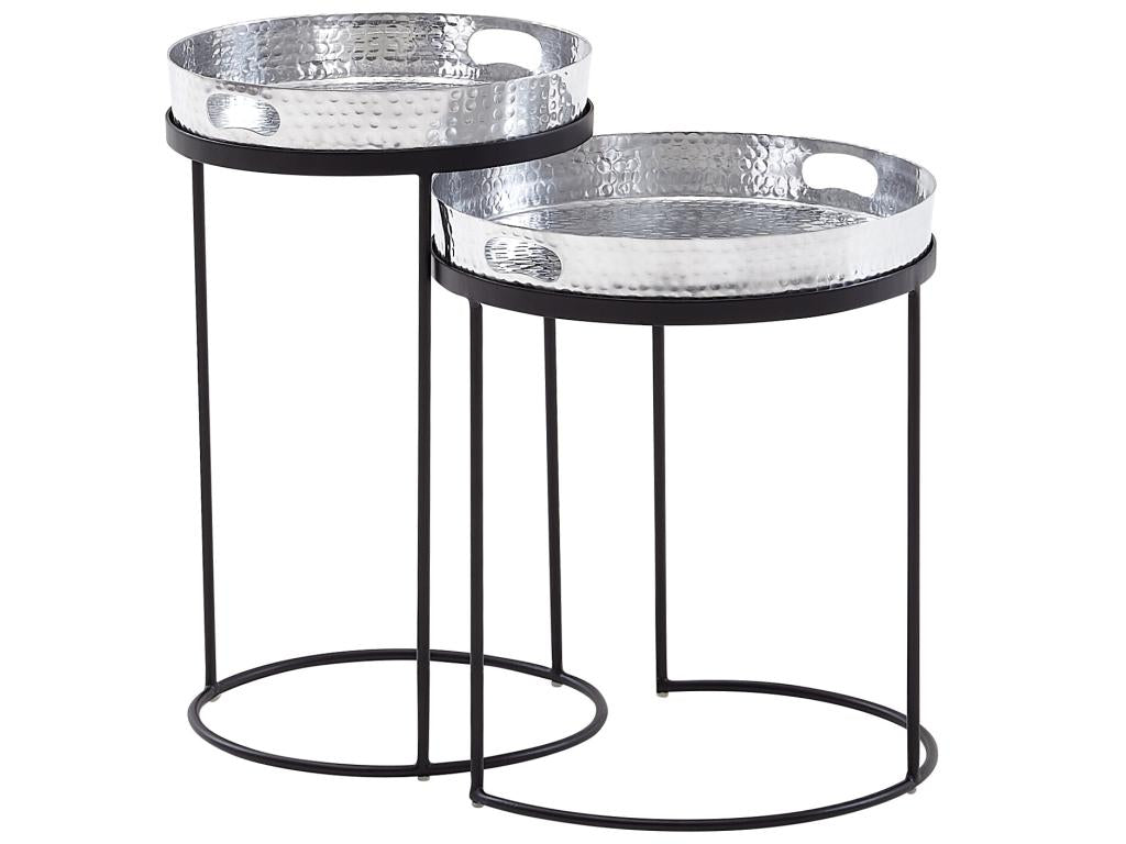 Side Table Set of 2 Oriental Style Metal Coffee Tables Aluminum 73956NXKX