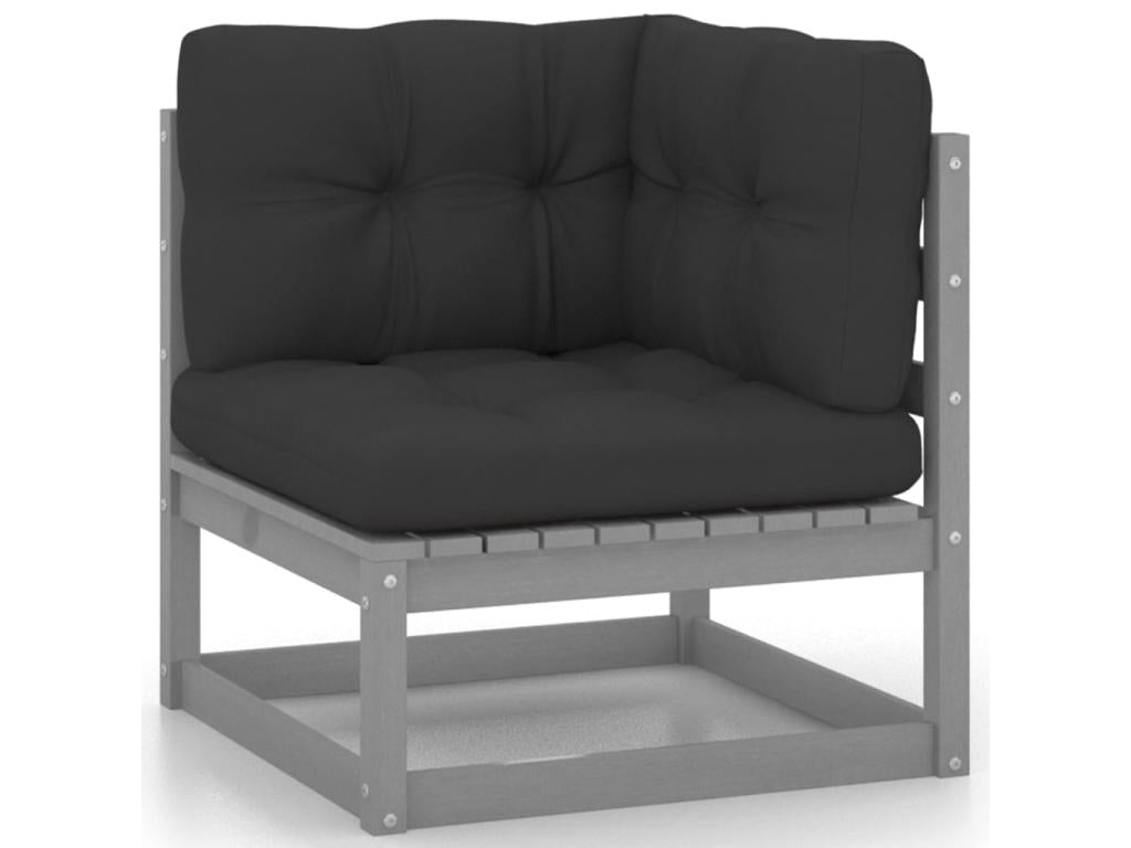 9-piece garden furniture set with cushions, grey, solid pine wood, 2 09944QASE