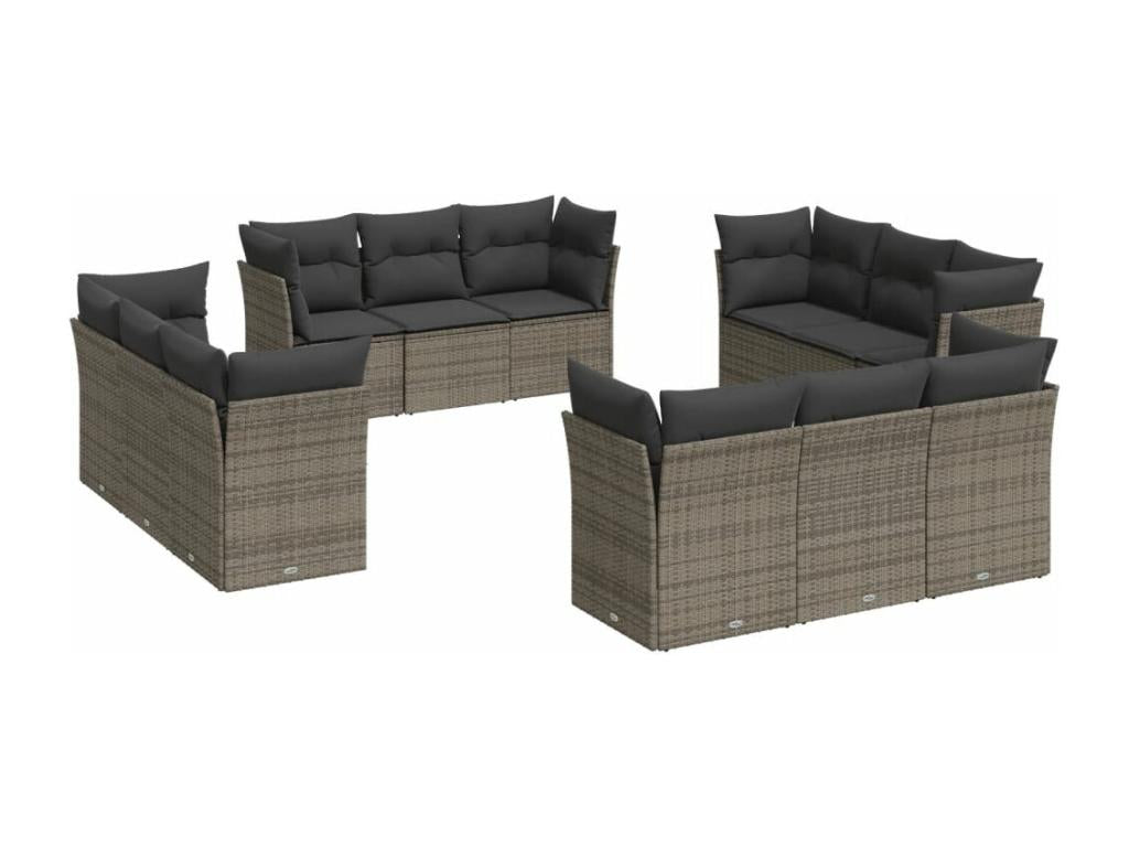 12-piece garden furniture set with cushions, grey woven resin 91350PBJG