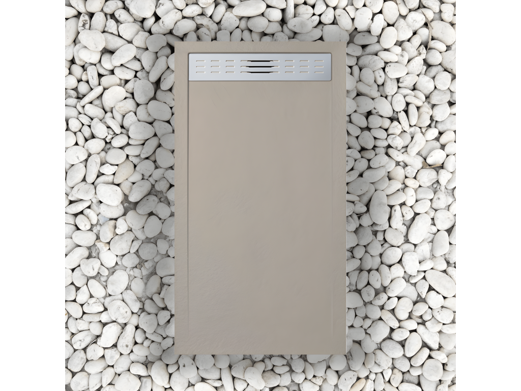 70x175 cm shower tray with side grate Bohometop 1001 in synthetic resin and marble powder with drain 69270QRYJ