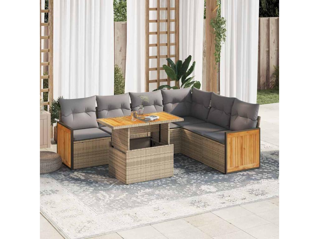 Bohometop 7-piece beige resin wicker garden furniture set with cushions (07862WYVB)