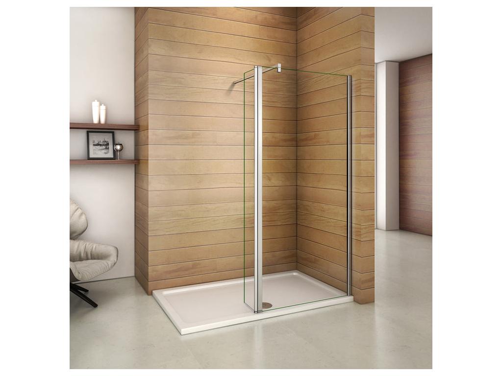 Walk-in shower enclosure 100 x 40 x 200 cm with pivoting return panel - 8 mm tempered glass - With 90 cm square support bar