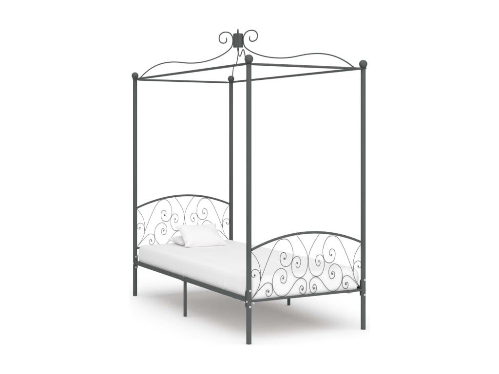 Grey Metal Canopy Bed Frame 100x200 cm 33126FIGE