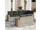 7-piece garden furniture set with cushions, light grey woven resin 96845ZUHT