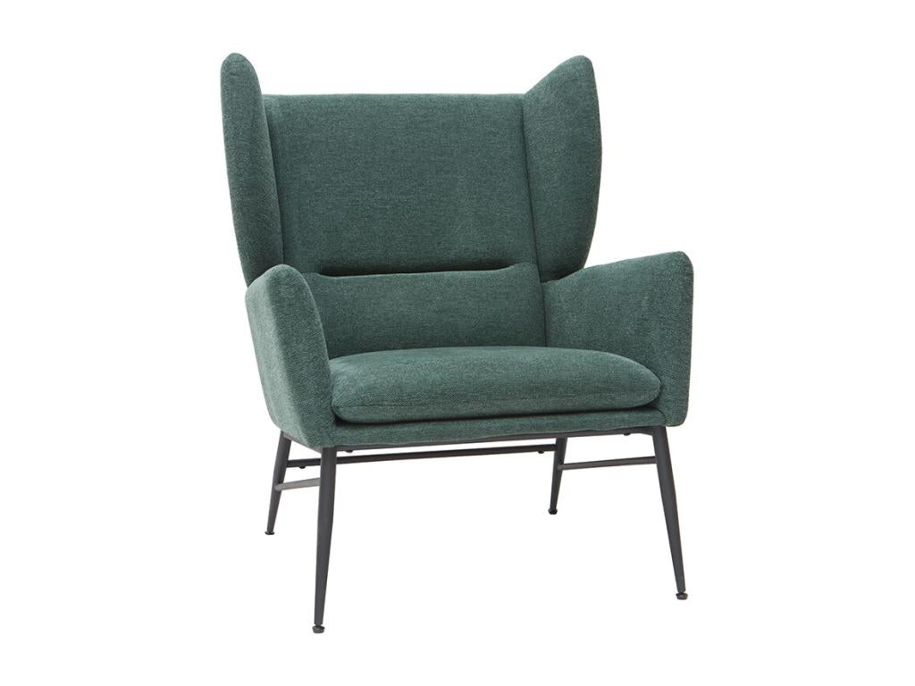 Bohometop 59907ASNL designer armchair in textured green velvet-effect fabric and black metal