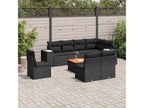 9-piece garden furniture set with cushions, black woven resin