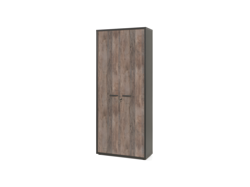 Office Cabinet - 2 Doors and Shelves in Aged Oak and Black - Homelumiere Collection