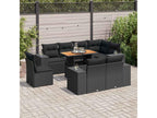 9-piece garden furniture set with cushions, black resin wicker, 59348VOZY
