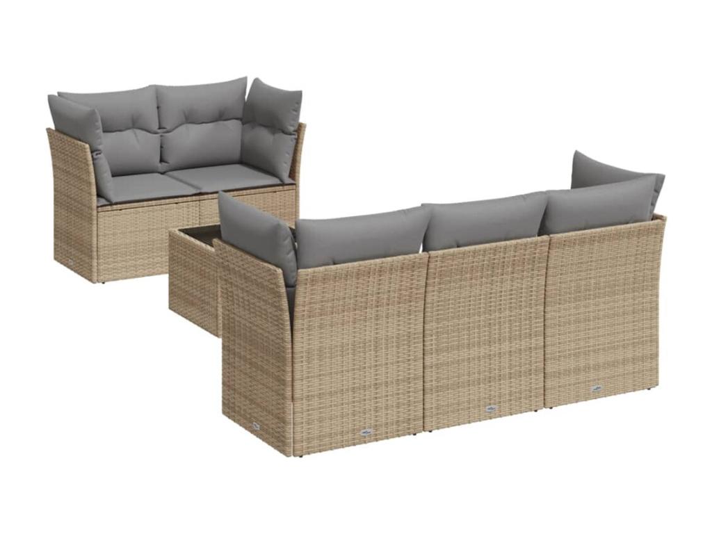 6-piece garden furniture set with cushions, beige woven resin, 02885OPEU