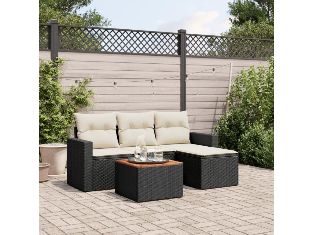 5-piece garden furniture set with cushions, black wicker resin, 74199SKAB