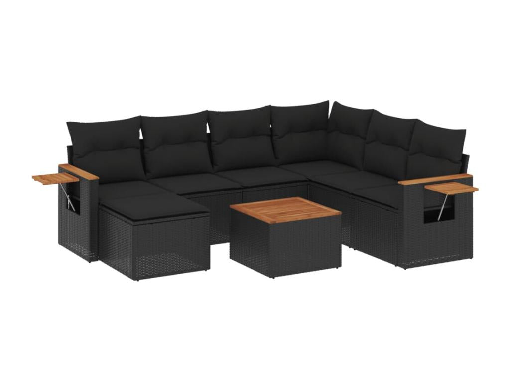 8-piece garden furniture set with cushions, black resin wicker, 39925TGEX