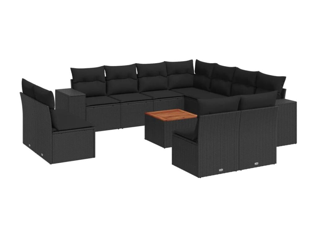 12-piece garden furniture set with cushions, black resin wicker, 08175OPKG